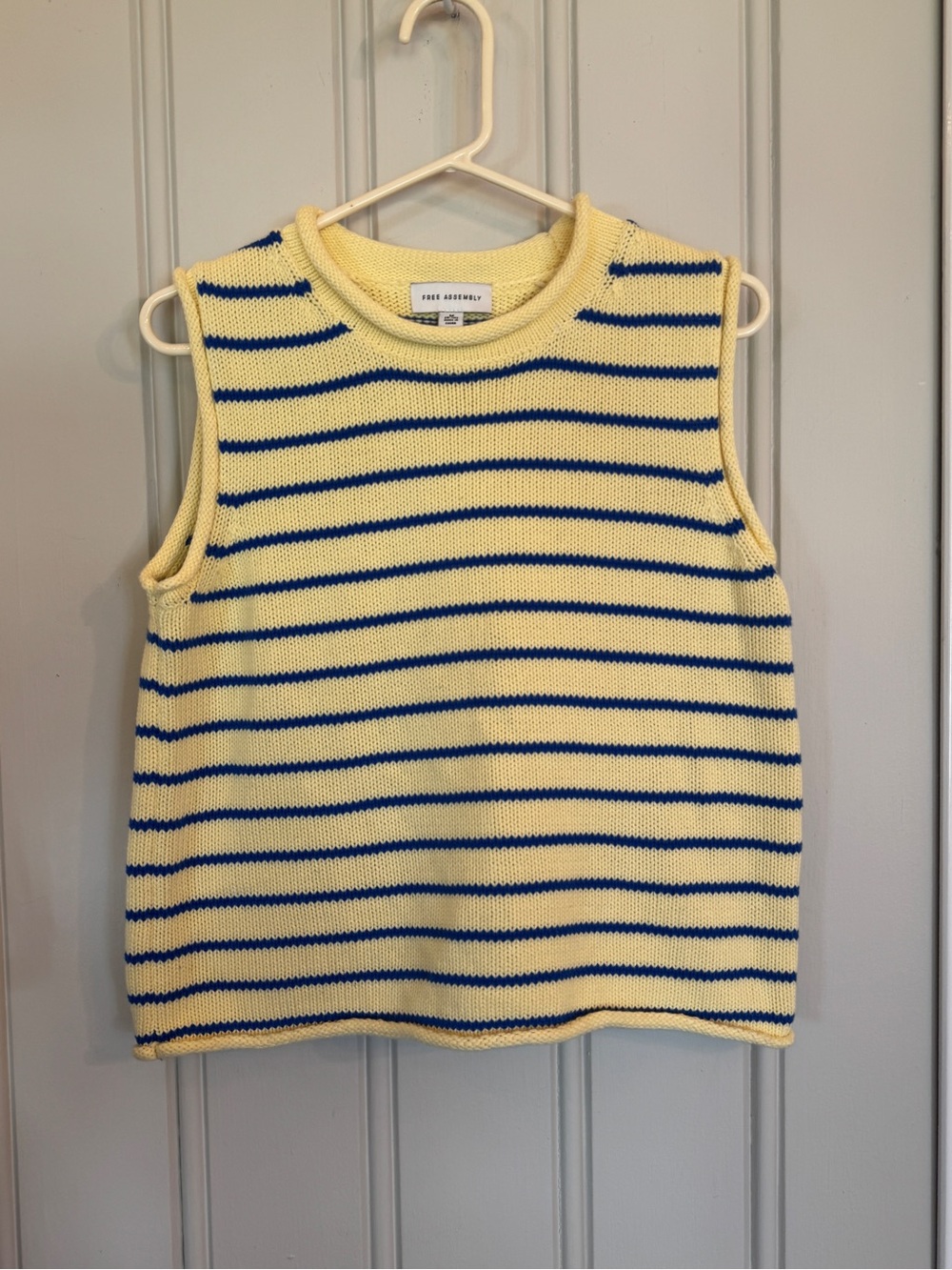 Women’s roll neck Sleeveless Knit Tank Top - Yellow & Blue Stripes
